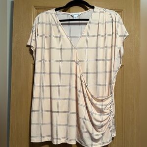 Pink and Black Faux Wrap Style Short Sleeve Silky Blouse by Liz Claiborne XXL